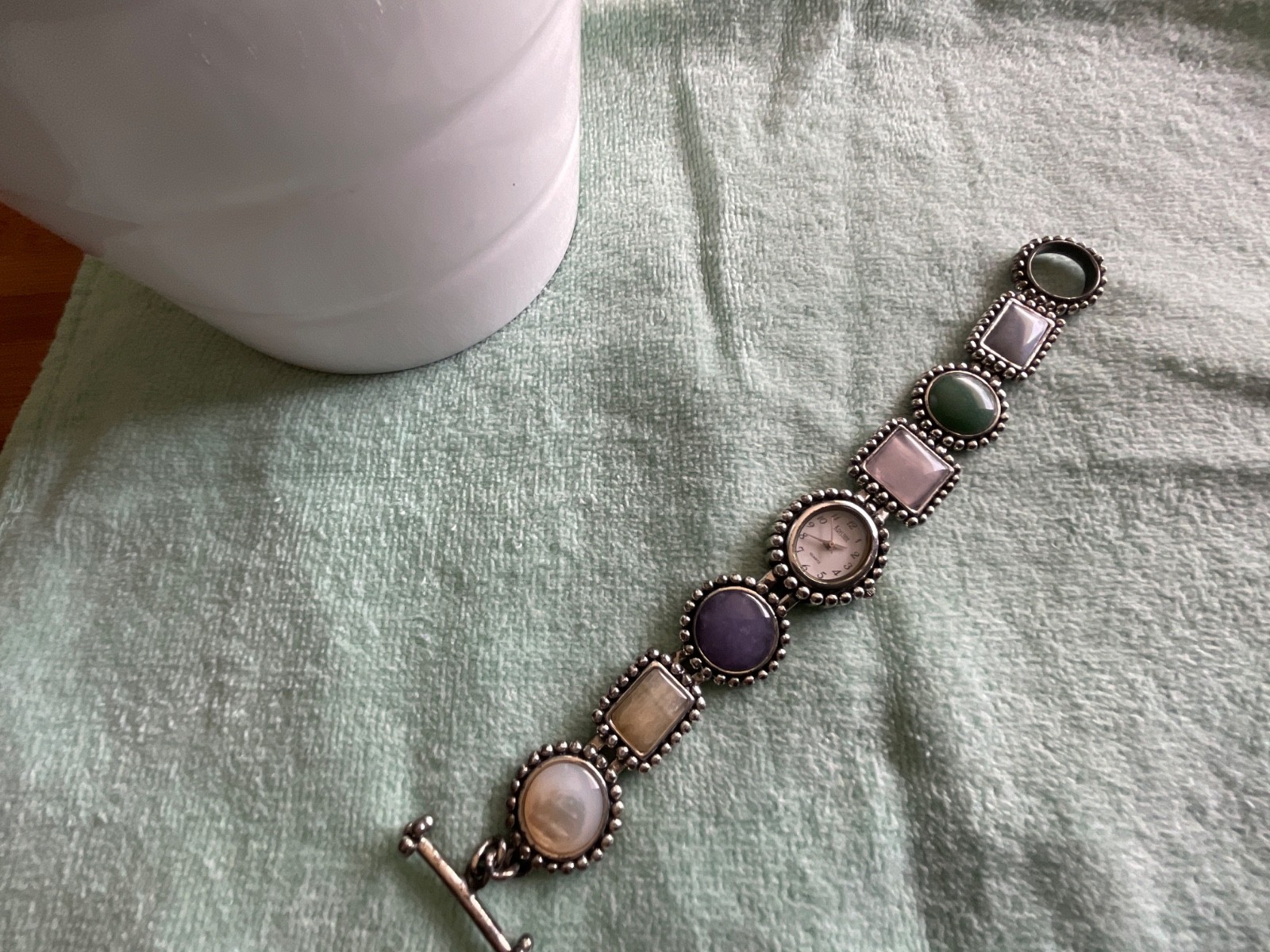 E Kristine 230925 Japan Silver Multicolor Stones Quartz Stainless Untested
