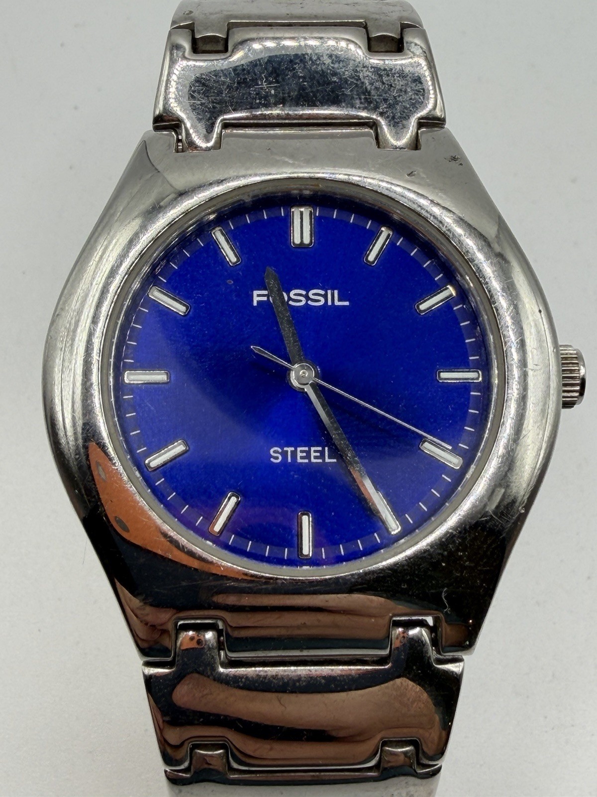 FOSSIL STEEL WATCH MEN 36MM BLUE DIAL SILVER TONE ROUND FS-2541 NEW BATTERY