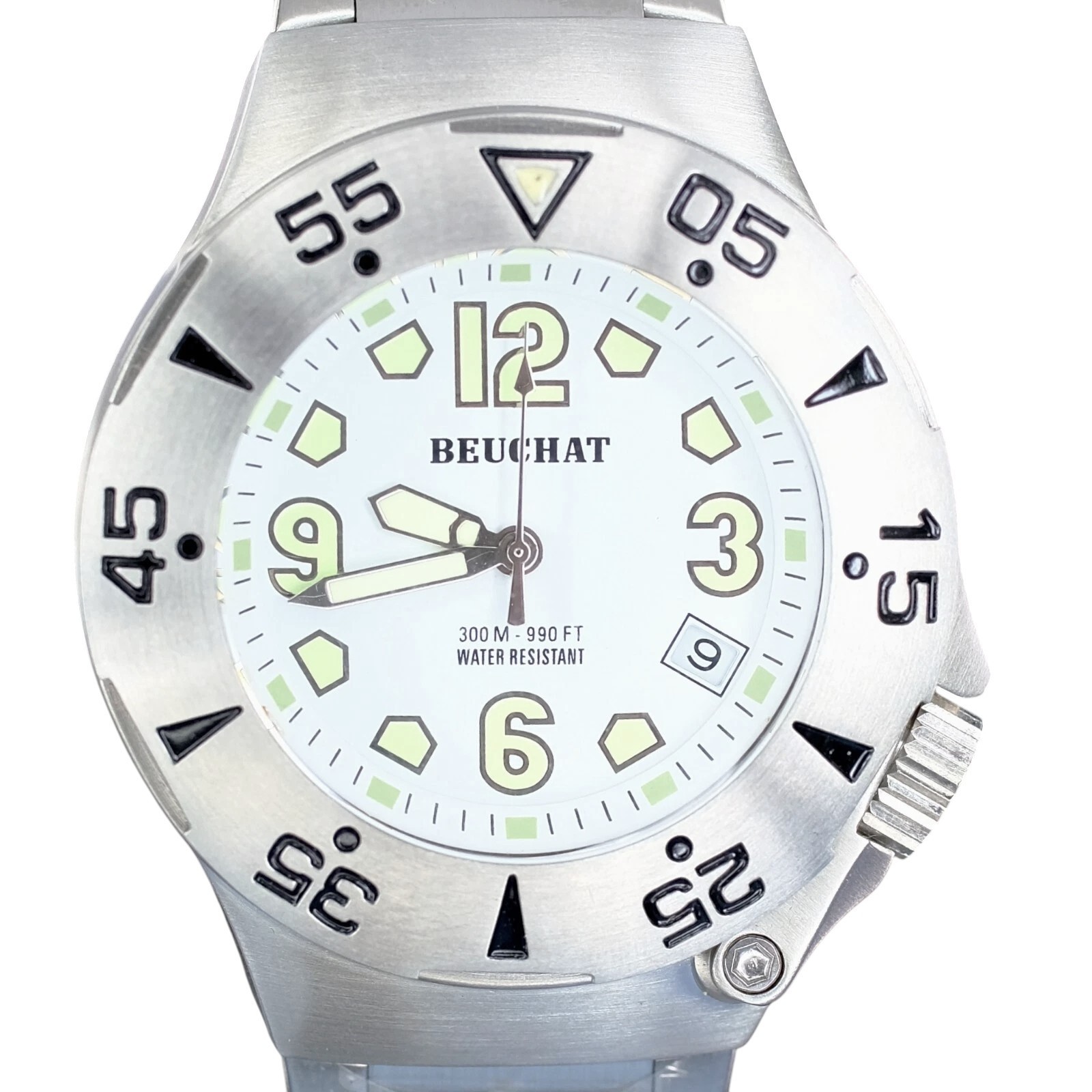 Beuchat X-Life 0505 Divers Mens Watch White Luminous Dial Rotating Bezel 300m