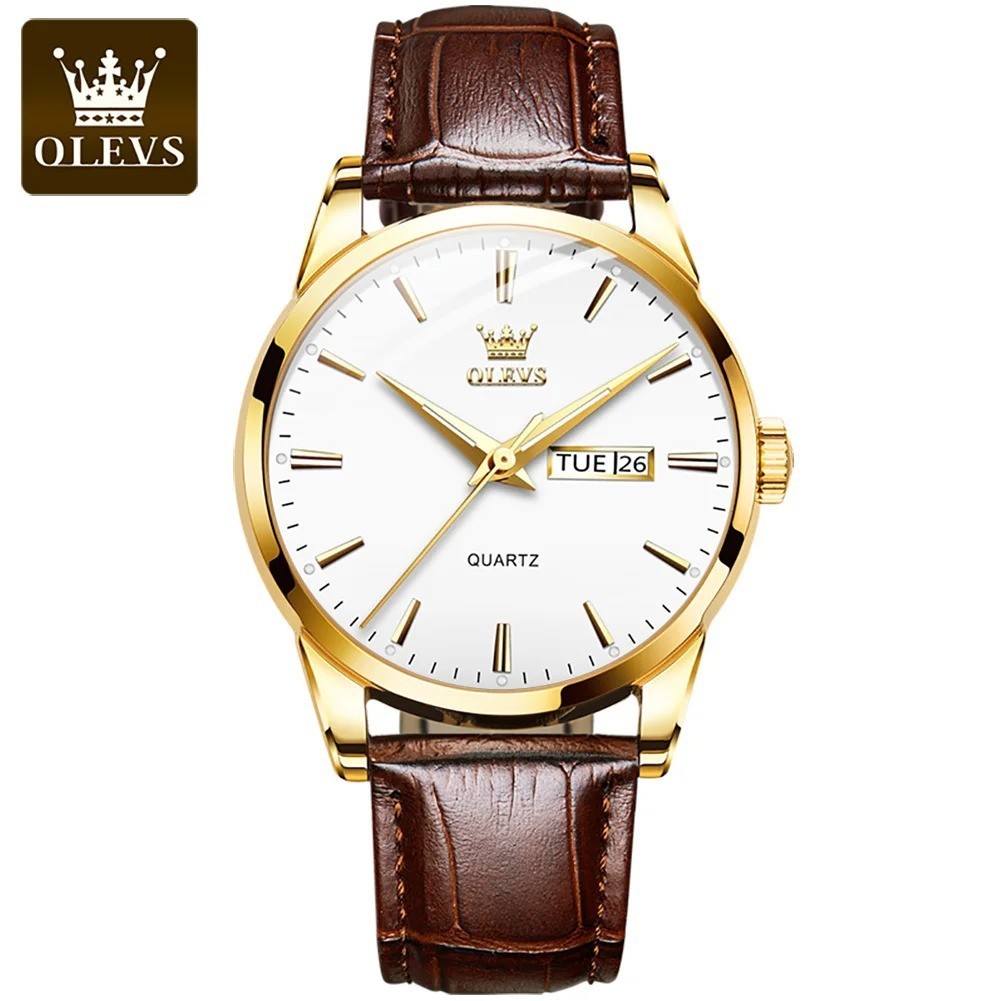 OLEVS Men’s Quartz Watch Waterproof Leather Strap Calendar Business Sport