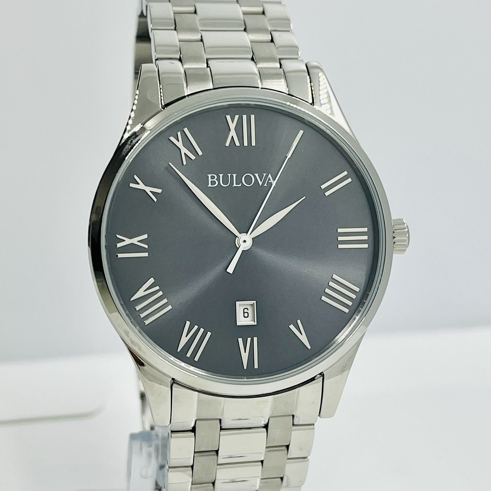 Bulova Men’s Classic Silver Stainless Steel Gray Dial 40mm Watch 96B261