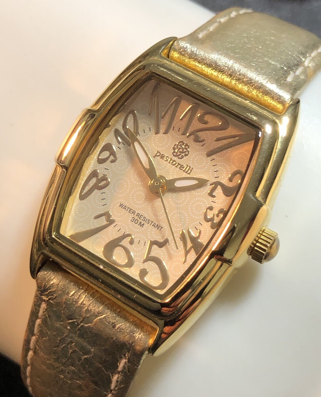 Pastorelli Women’s Gold Tone Tonneau Dress Watch Ladies Swiss Parts New Battery