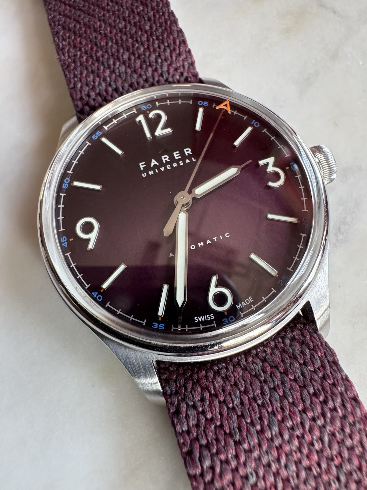 Farer Discovery – Plum Dial, Full Kit, Unworn Bracelet, Warranty