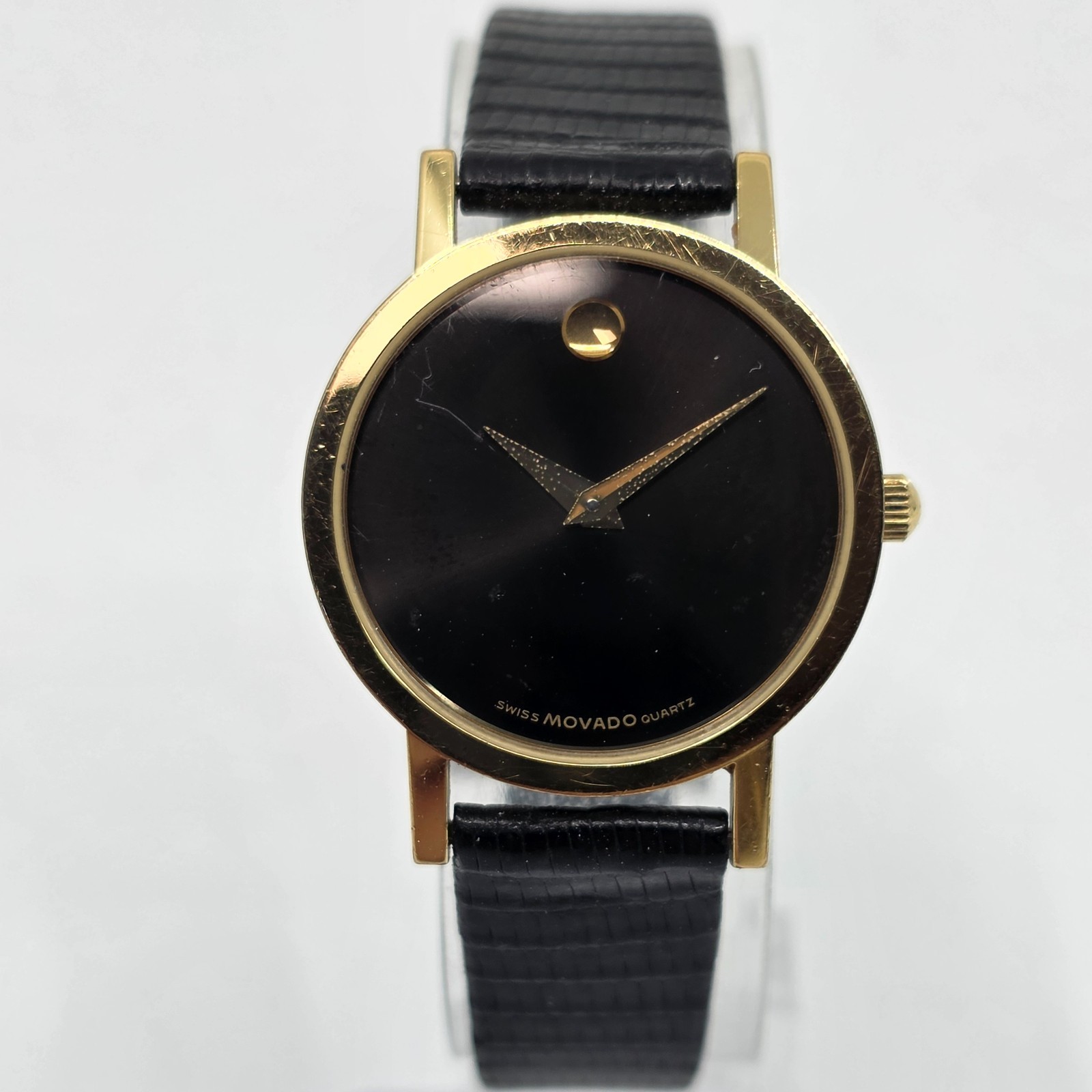 Ladies Movado Museum Black Dial Quartz Watch 87-25-832 Gold Tone New Battery