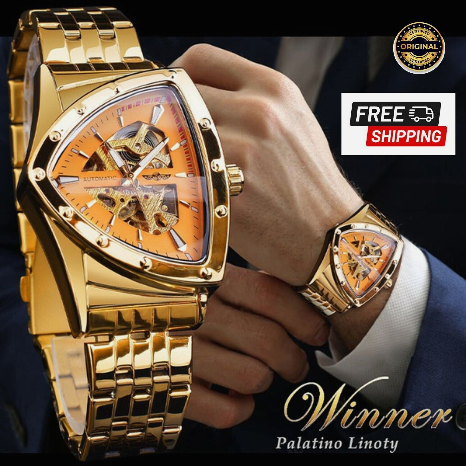 T-Winner Luxury Men’s Triangle Mechanical Watches Hollow Skeleton Wristwatch New