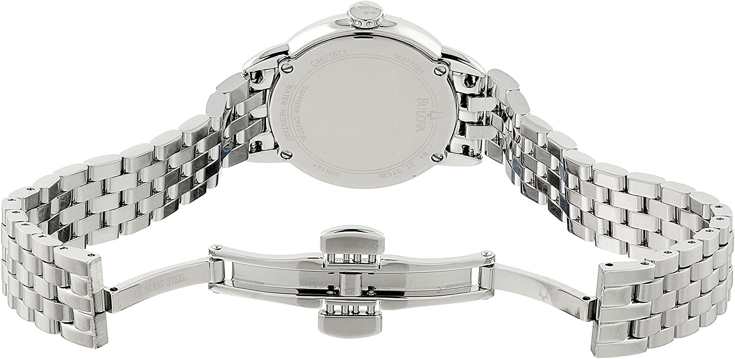Bulova 96R181 72 Diamonds Silver Tone White Dial Sapphire Womens Dress Watch