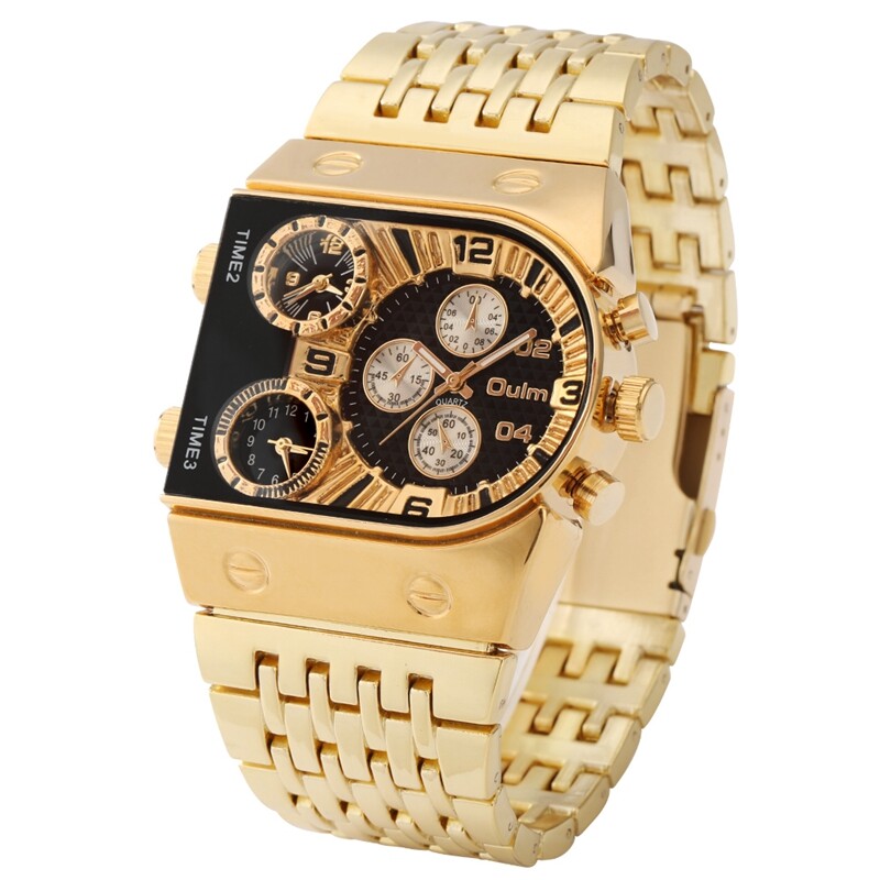 Oulm Mens Quartz Watches Leather/Steel Strap Sports Multi-Time Zones Wristwatch