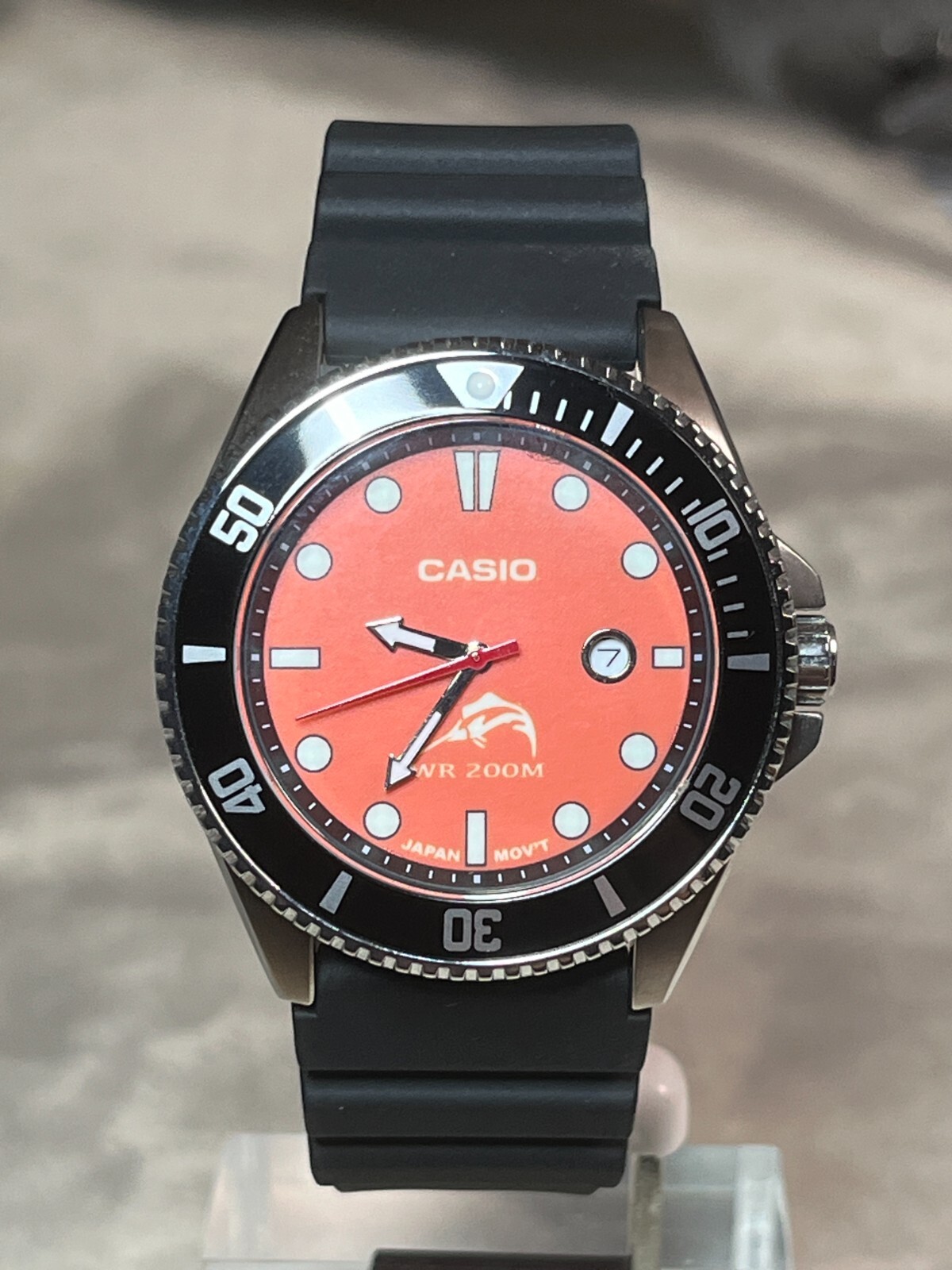 Watch Casio Duro MDV-106- MOD Orange Dial Luminous Green 200 Meter WR Date