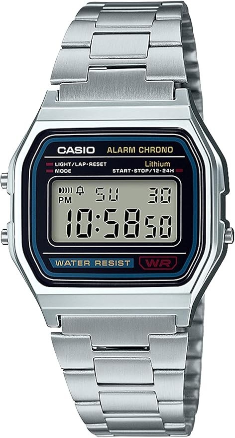 CASIO A158WA-1JH Digital Watch Silver Stainless Steel Alarm Chronograph New