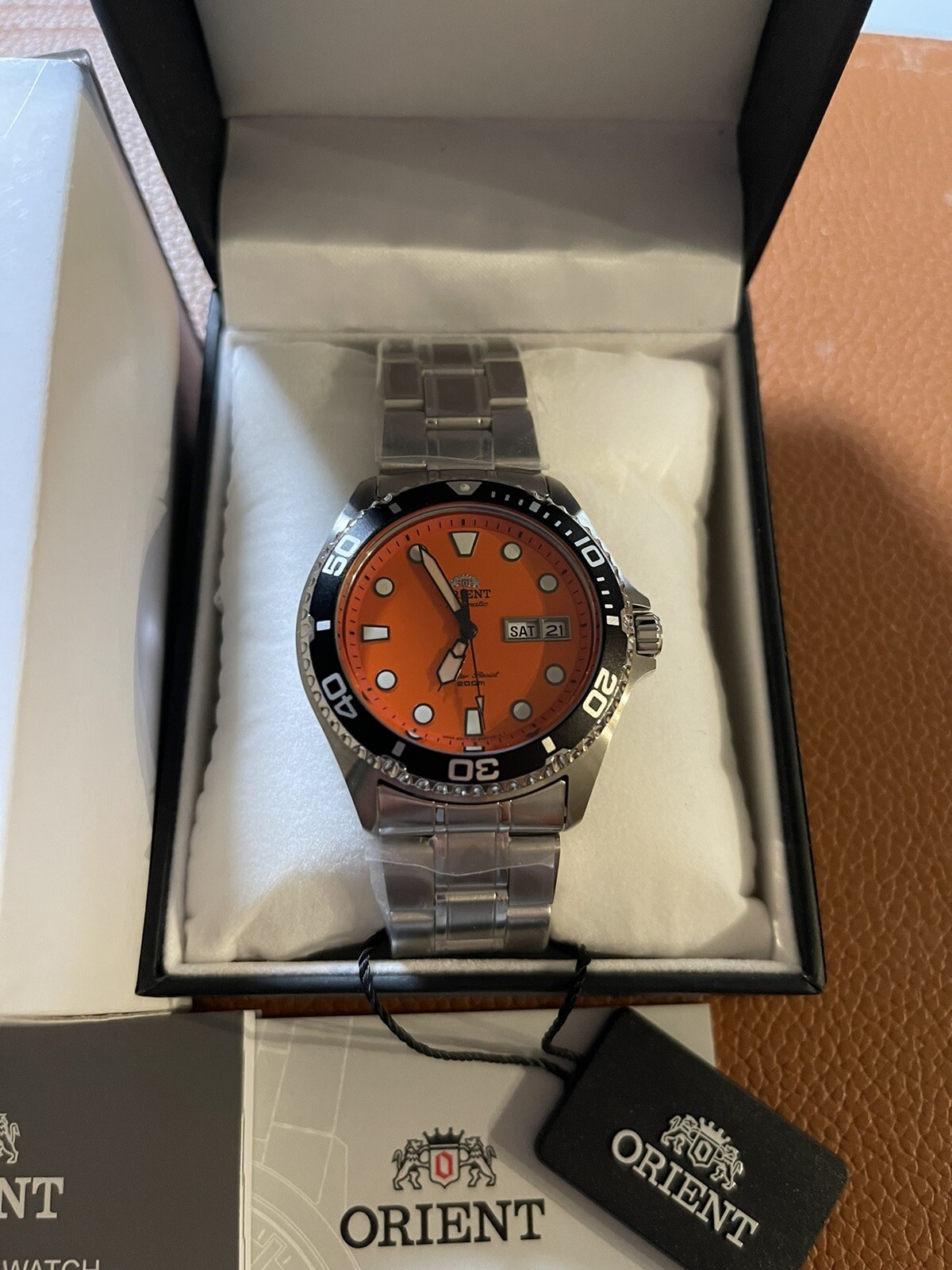 Orient Ray Raven II 41.5mm Orange Sapphire Crystal Case with Stainless Steel…