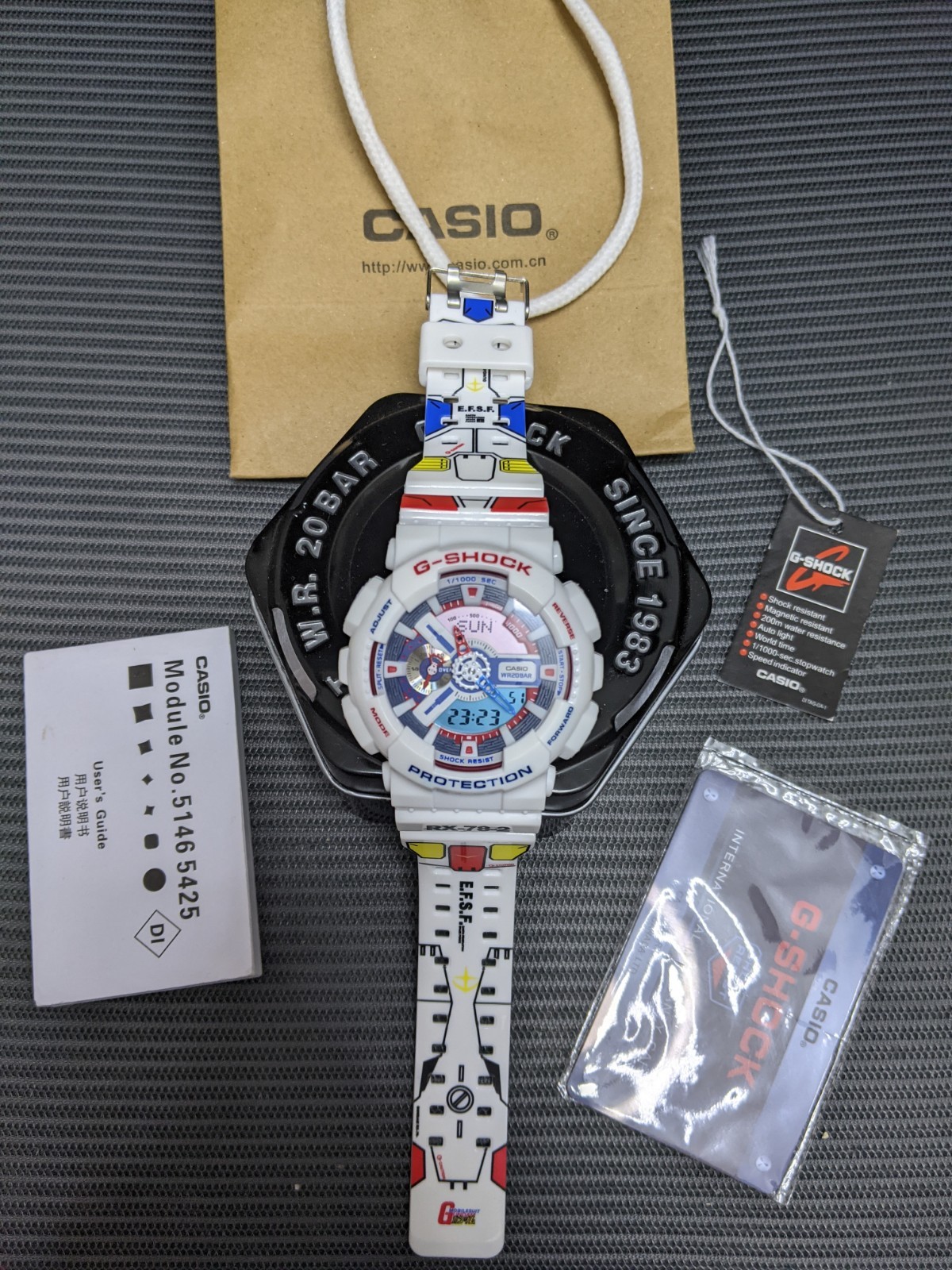 Casio G-Shock GA-110 RX-78-2 Gundam Custom White Watch Box & Papers