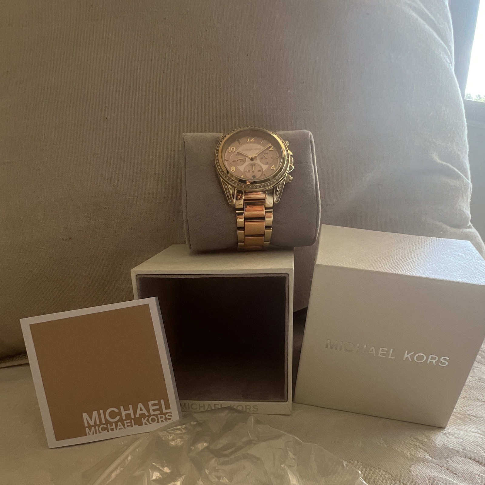 Michael Kors MK-6316 Two-Tone Gold/Rose Quartz Chronograph Date Box Papers