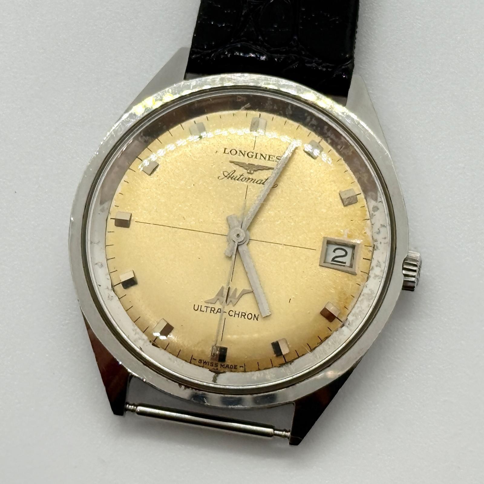 LONGINES Ultrakron 15643041 Wristwatch Gold Dial Silver Case Black Band
