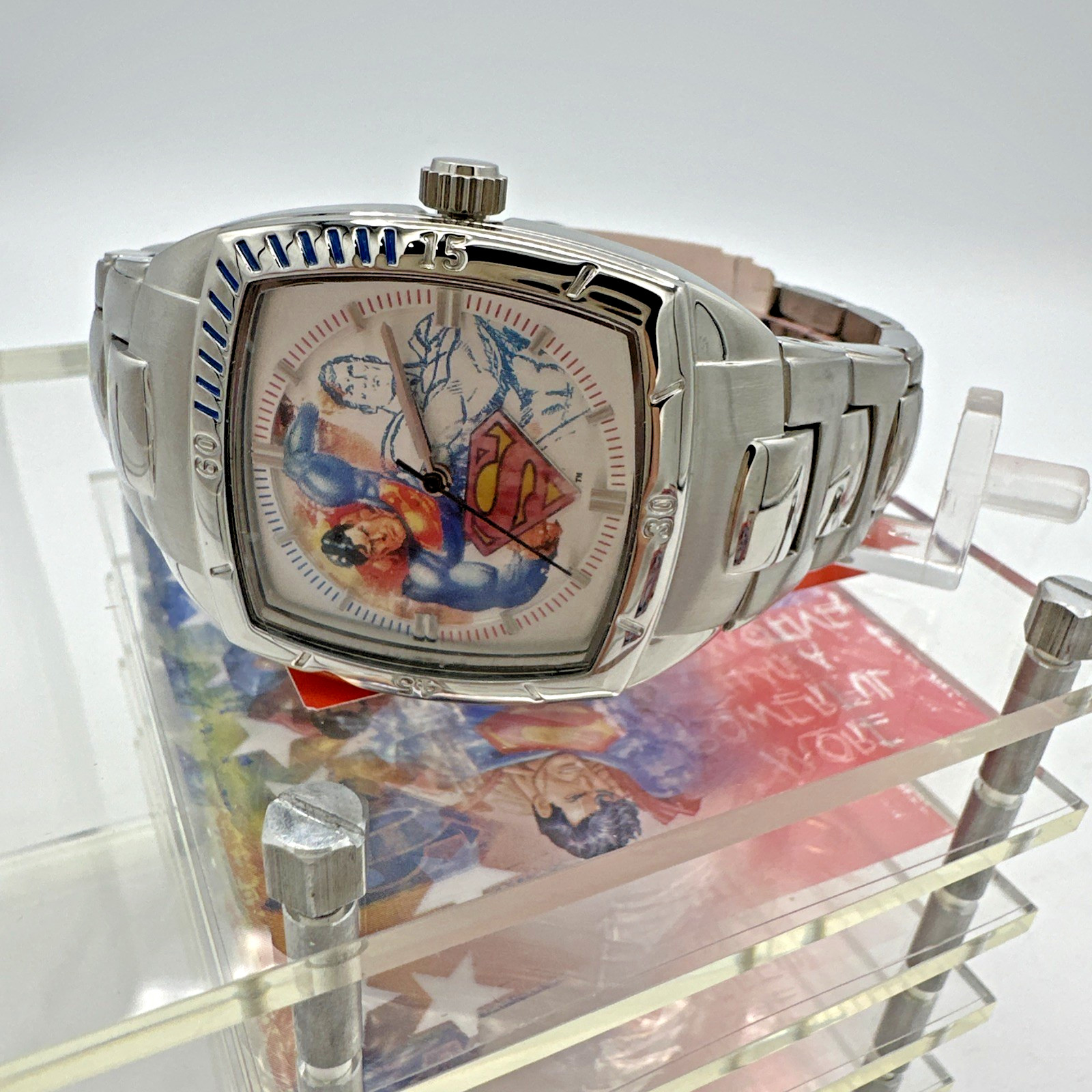 Fossil Superman Watch & Acrylic Case NIB Limited 2376 of 3000 Never Worn