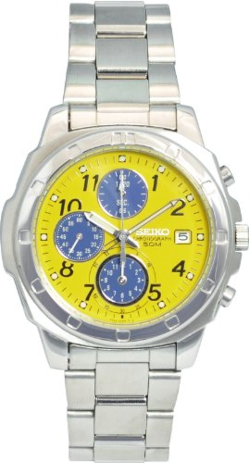 SEIKO SND409 Chronograph Yellow Dial Men’s Watch Free Ship w/Tracking# New Japan