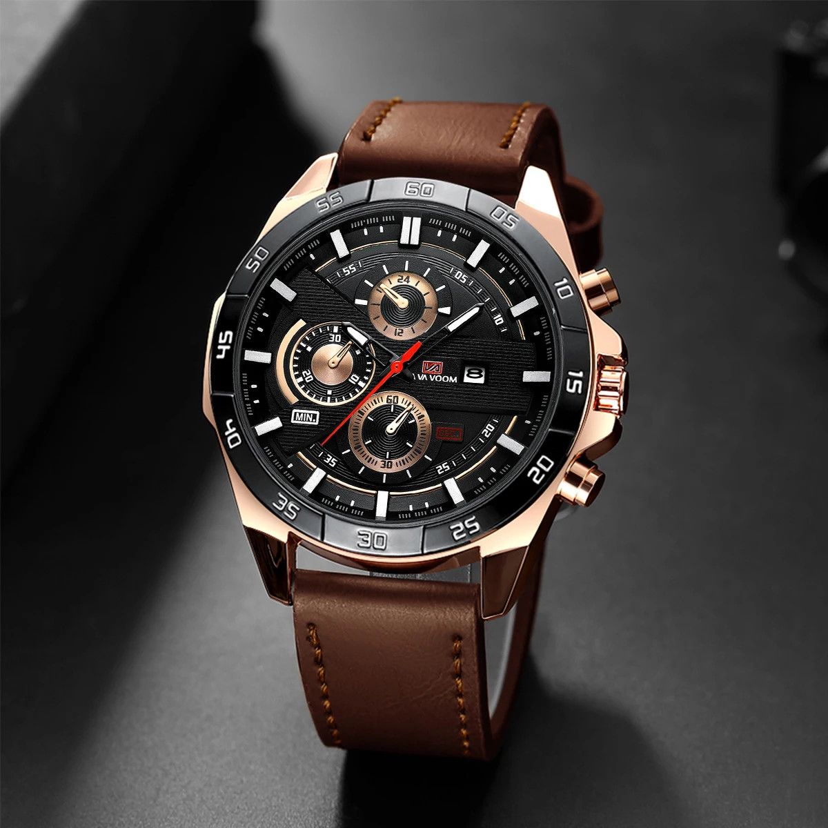 Top Men Watch Sports Style 46mm Large Leather Racing Style Casual Fashion
