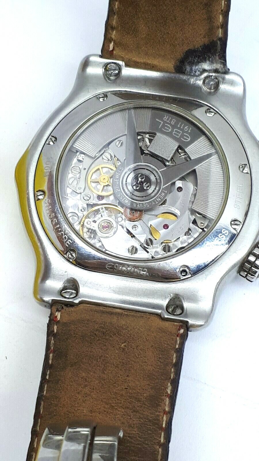 AUTH EBEL 1911 BTR AUTOMATIC CHRONOGRAPH DATE SKELETON SWISS MENS WATCH E9137L73