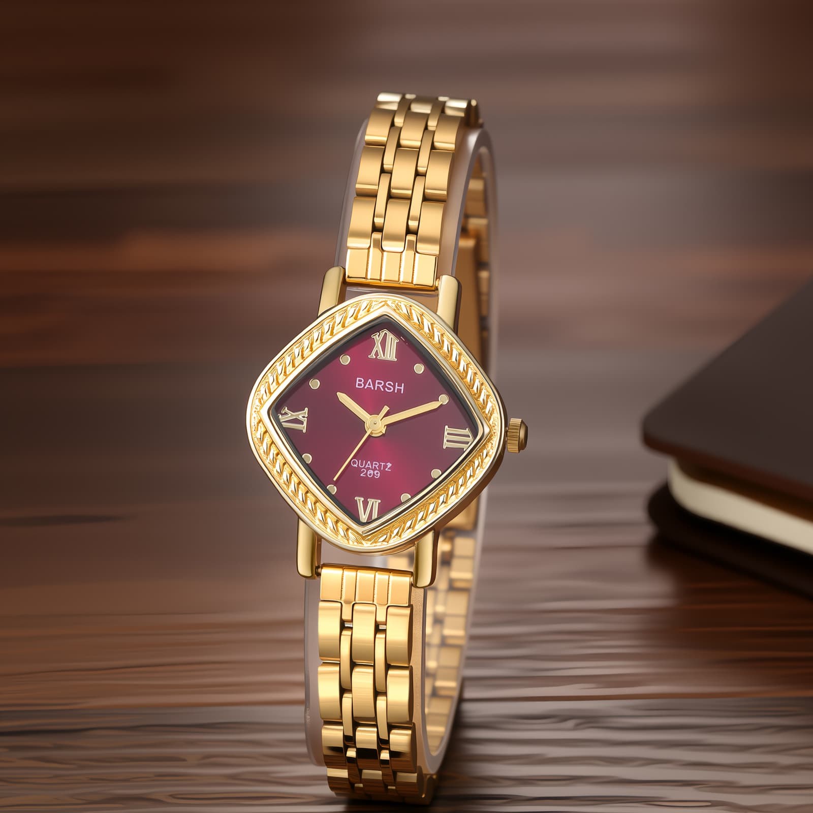 Women Classical Rhombus Case Quartz Wrist Watch Removable Stainless Steel Strap