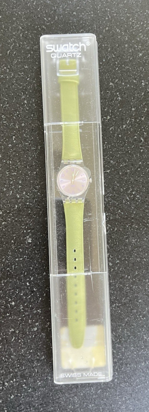 Swatch Lavender Field LK172 Ladies Watch Green Leather Box New Sticker Unworn
