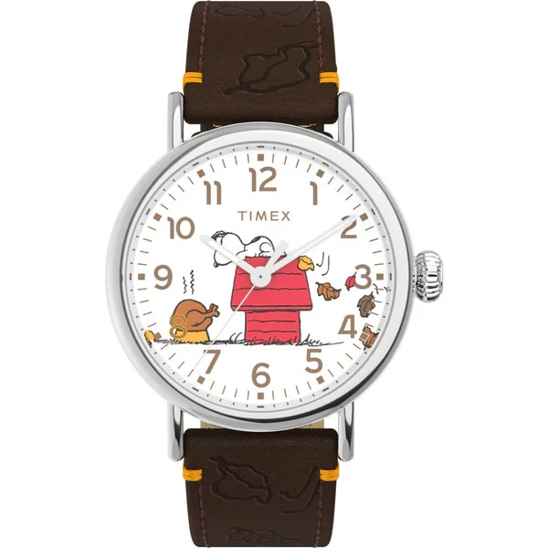 Timex X Peanuts Thanksgiving Quartz White Dial Leather Strap Watch TW2W44300