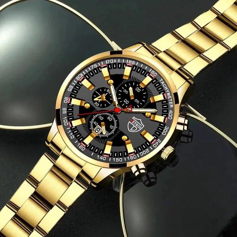3pcs Luxury Mens Calendar Watch Eagle Necklace Chain Bracelet Gift Jewellery Set
