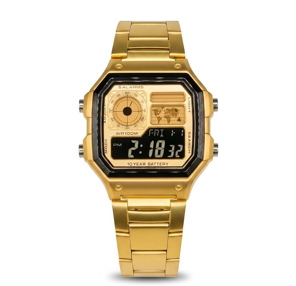 CASIO AE-1200WHD. Royale Watch Mod. All Stainless Steel Gold. Negative Display