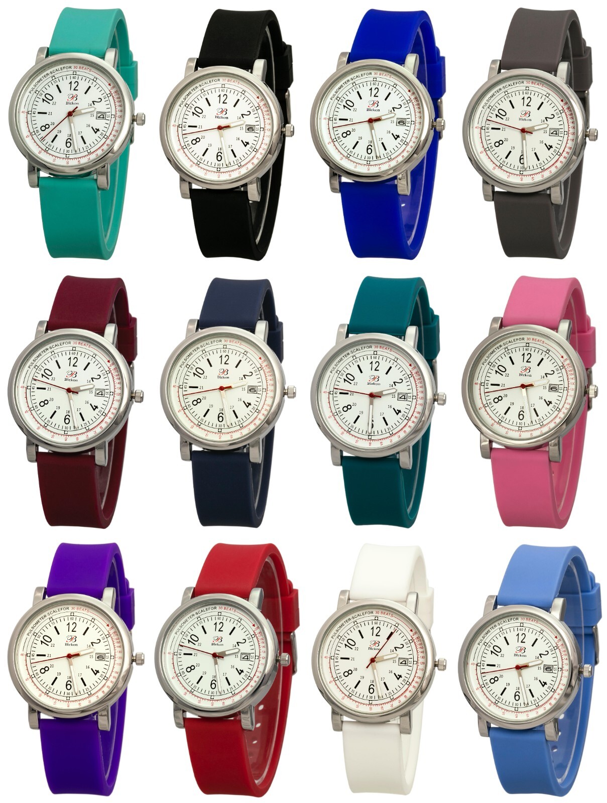 Blekon Original Nurse Watch – Detailed Date Dial Pulsometer, Silicone Band Watch