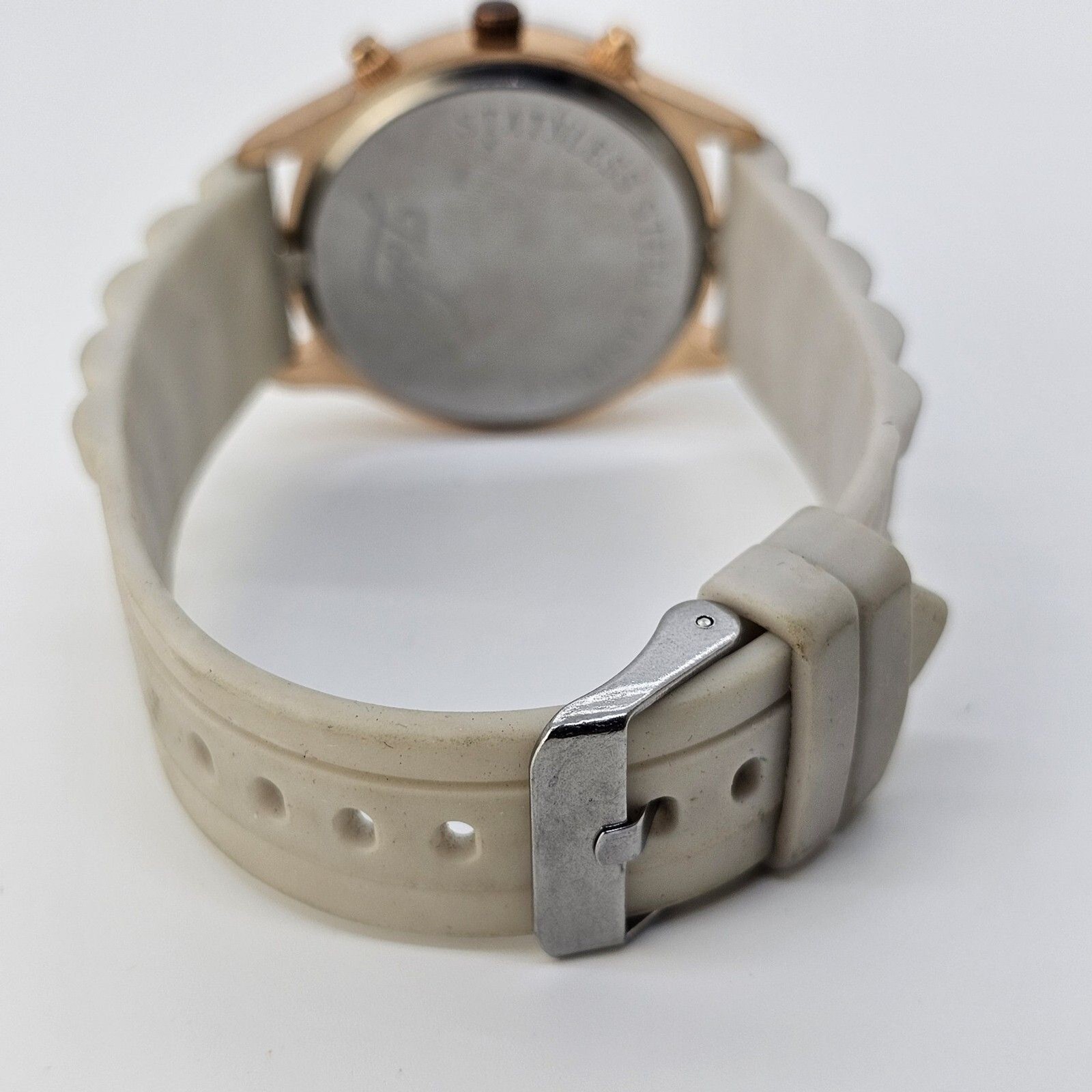 38MM Women’s Watch White Dial Cream Plastic Band Straps New Battery