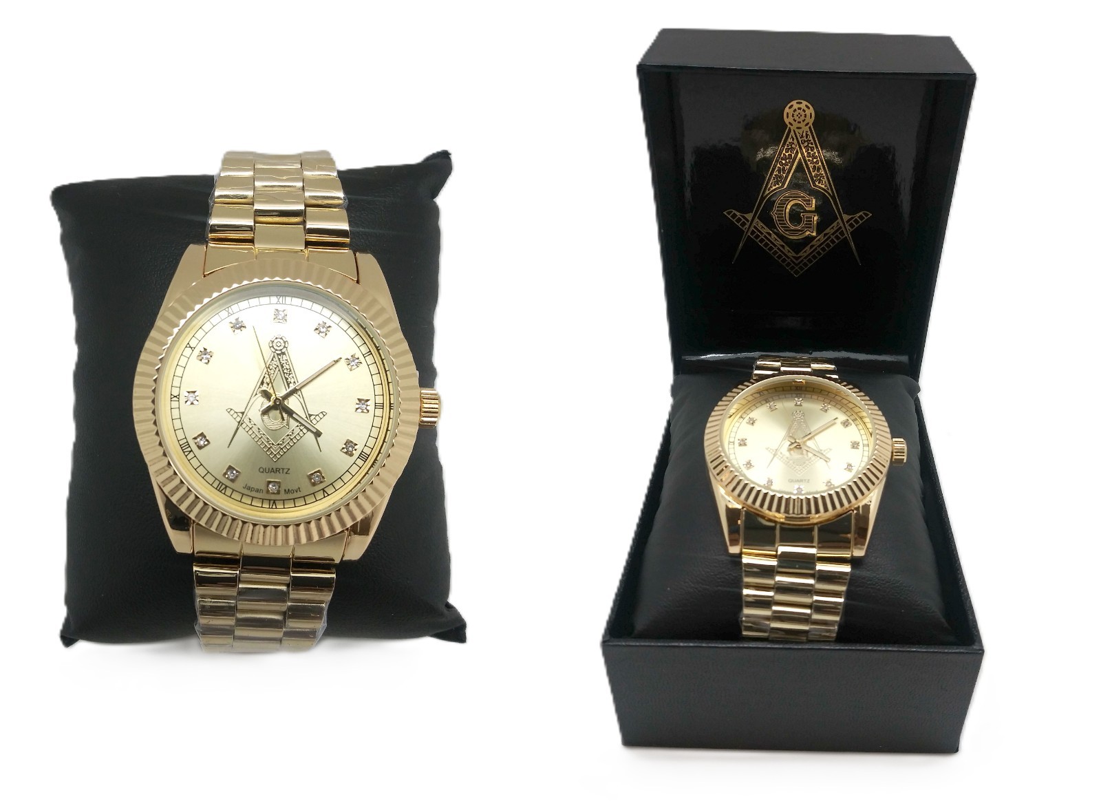 Men’s Freemason Watch Gold-Tone – Masonic Square & Compasses – Quartz Japan Movt