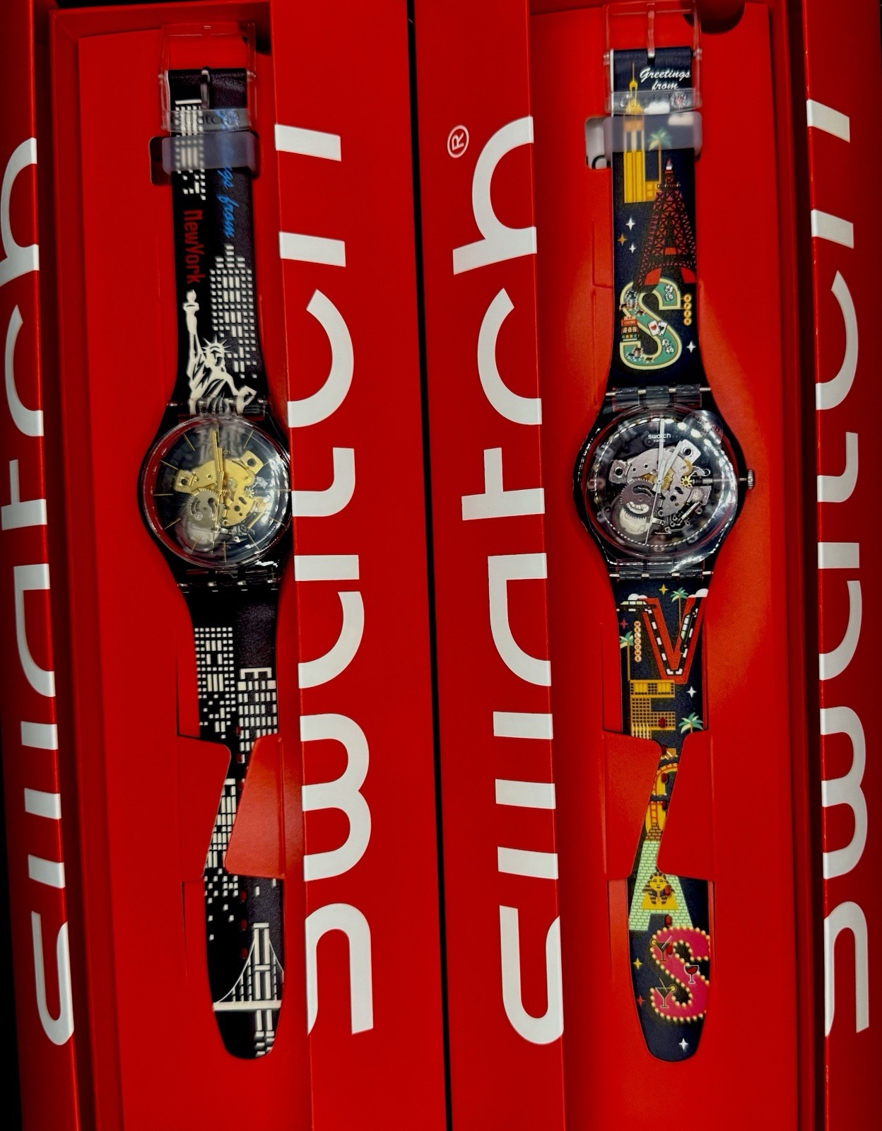 NEW Swatch Destination New York and Las Vegas Skeleton Set City Exclusive RARE