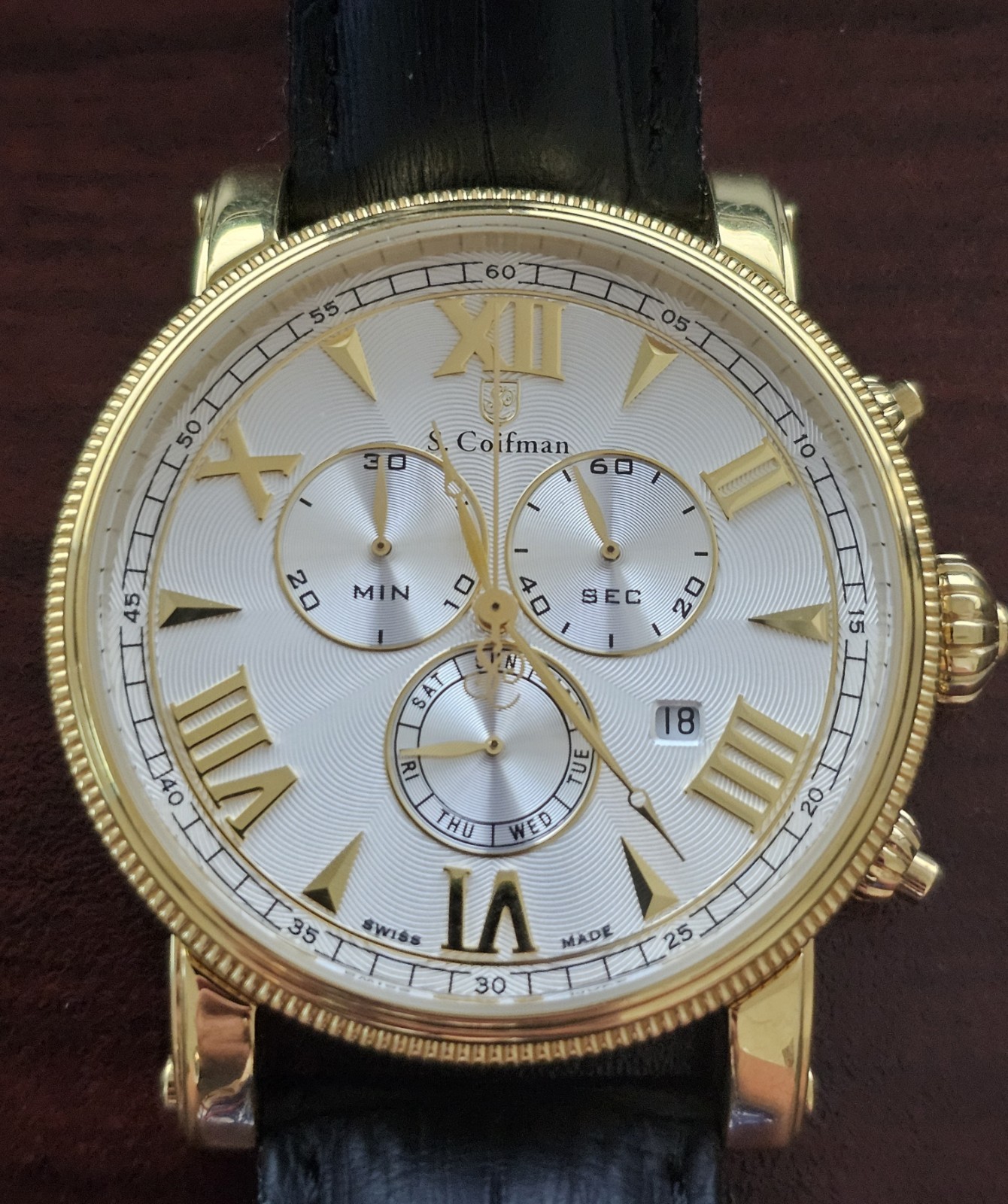 S. Coifman Heritage Swiss Chronograph Quartz Watch 43mm Black SC0299