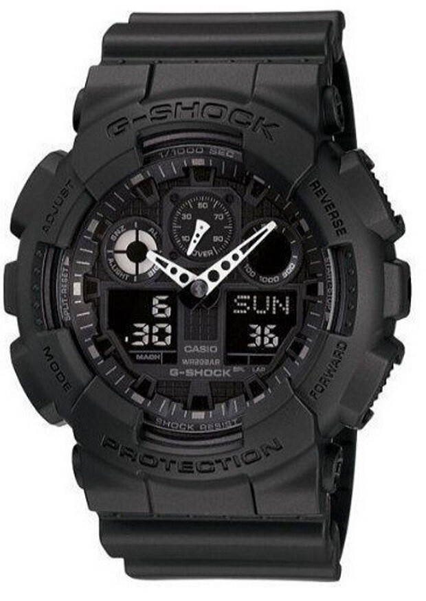 Casio G-SHOCK GA100-1A1 Men’s XL 3-Eye Matte Black White Analog-Digital Watch