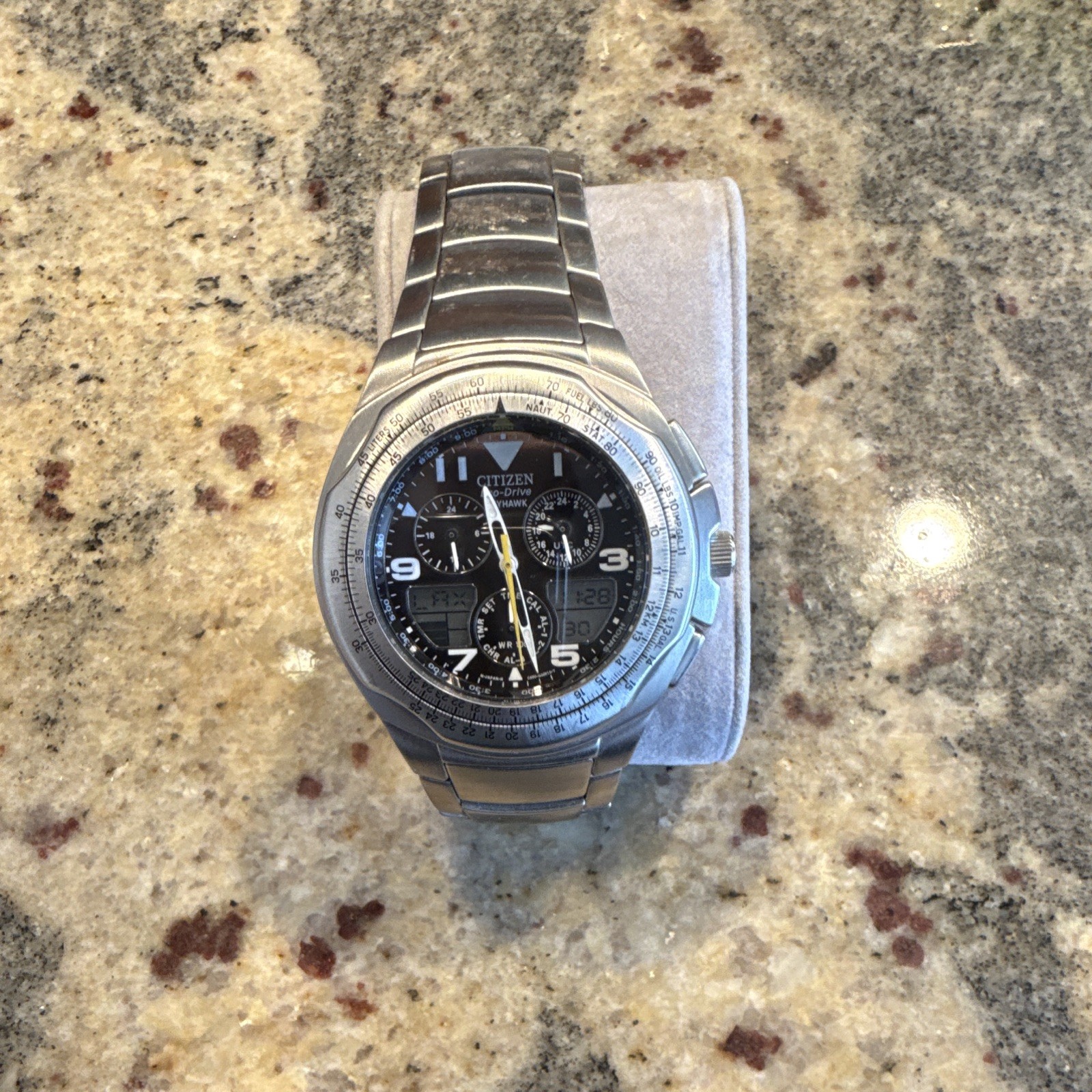 Citizen Eco-Drive Chronograph Slide Rule Pilot Watch 44mm Black Dial 200m SS