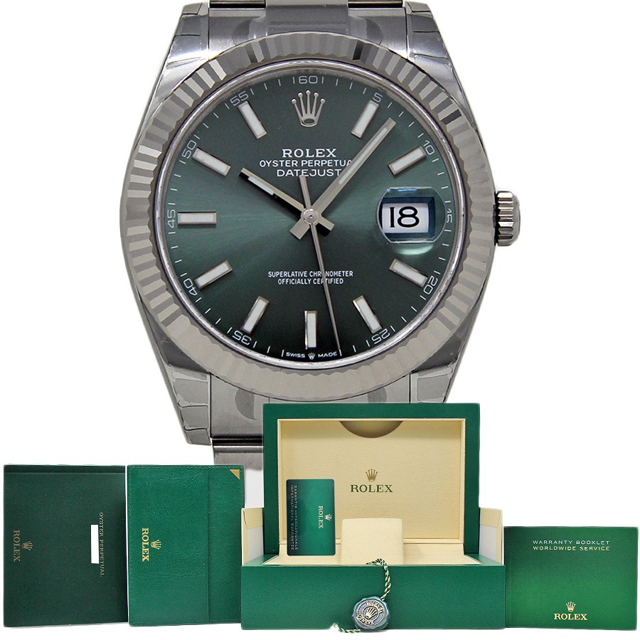 Rolex Datejust 41mm Steel Mint Green Dial 126334 Fluted Bezel 2025 #RL590(25)