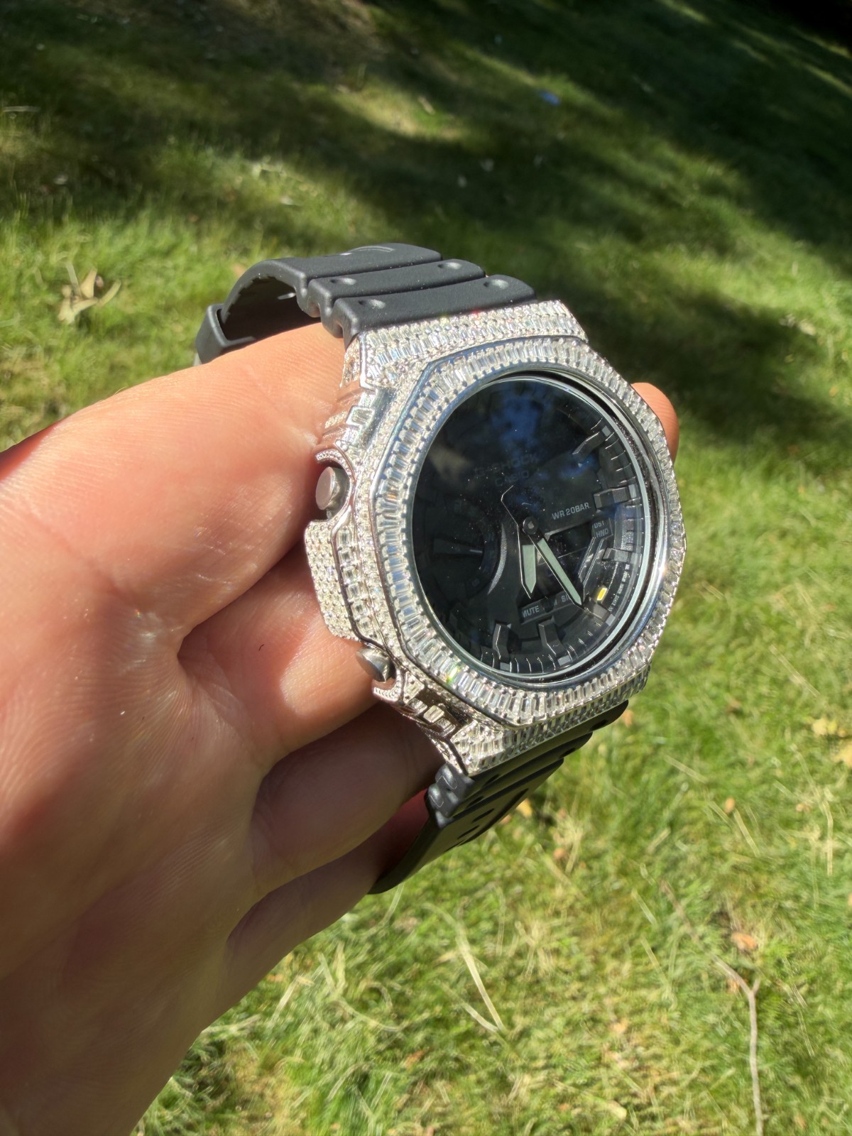 MOISSANITE Real 925 Silver Iced Baguette Casio G Shock GA-2100 Hip Hop Watch