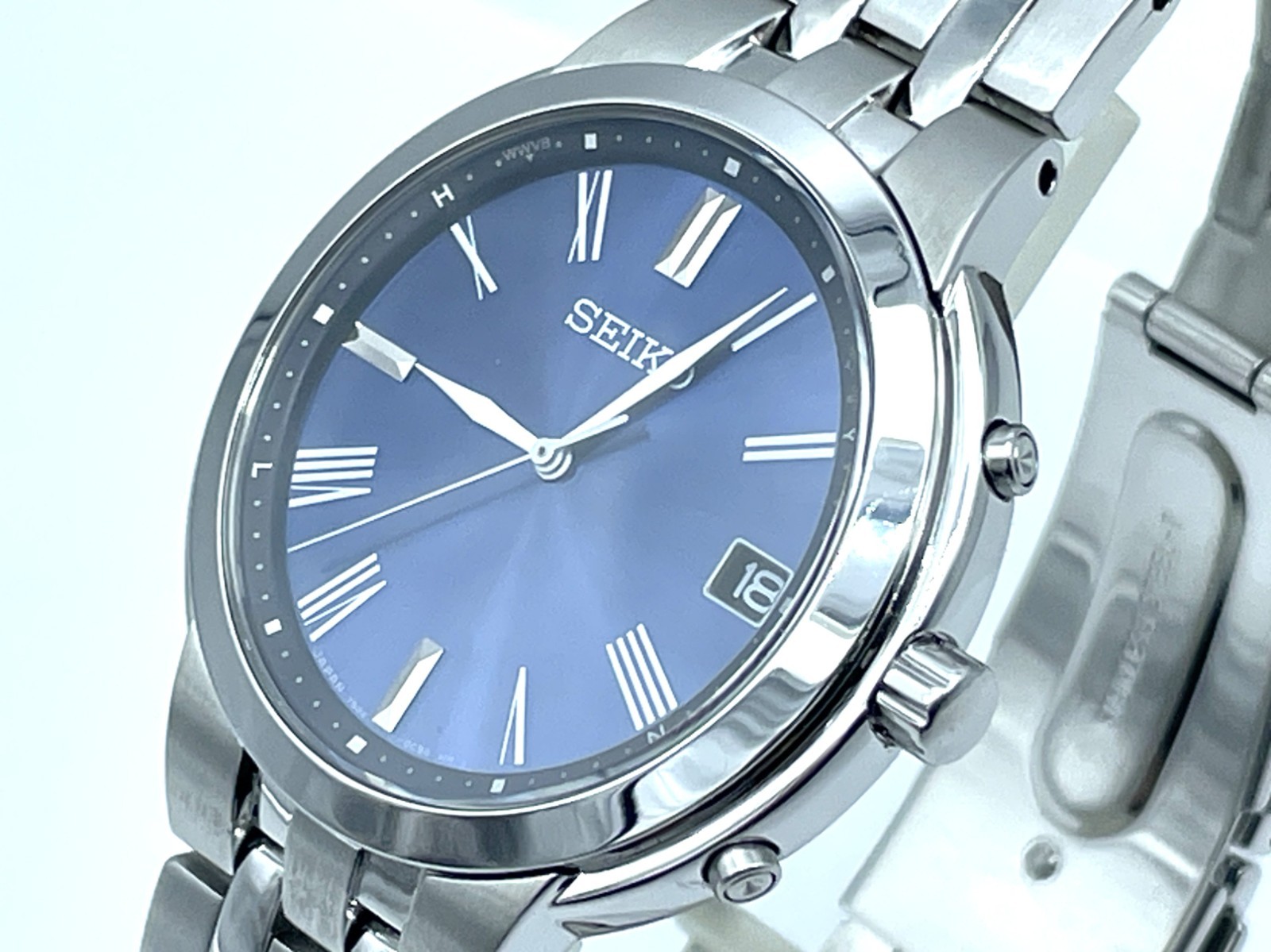 Near MINT SEIKO Radio Wave Control Solar Men’s Watch Blue Dial 7B24-0BS0
