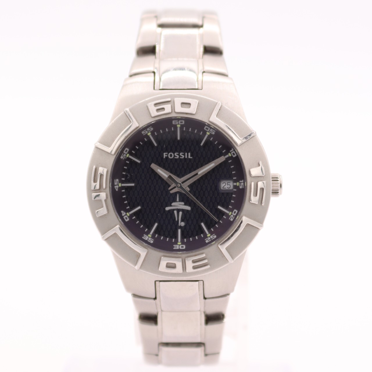 30mm Fossil PR-5334 Space Needle Blue Dial Ladies Quartz Wristwatch Swiss Steel