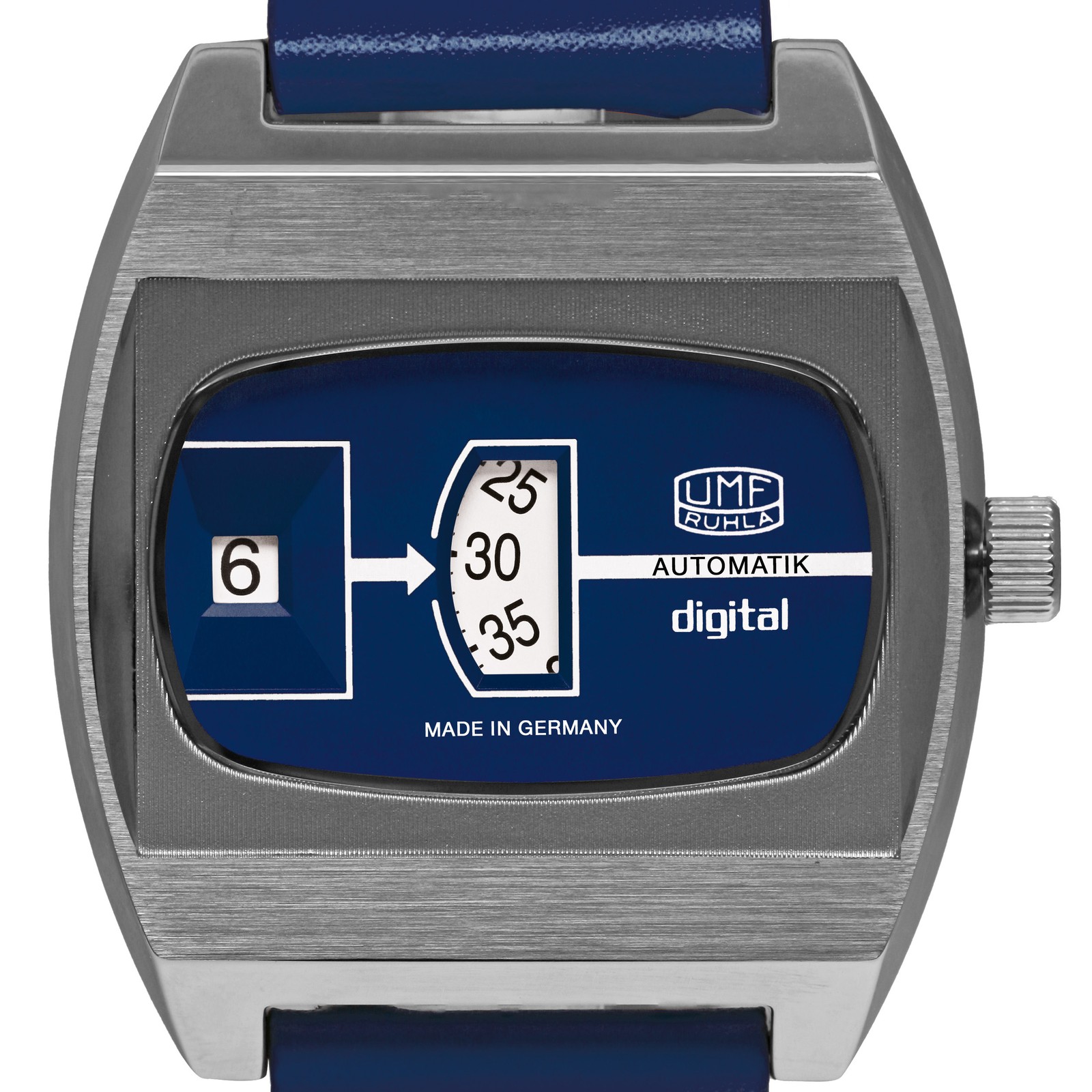 Umf Ruhla 1434-3 Watch Scheibenuhr Automatic, Sapphire Glass, 1 5/8in, Blue