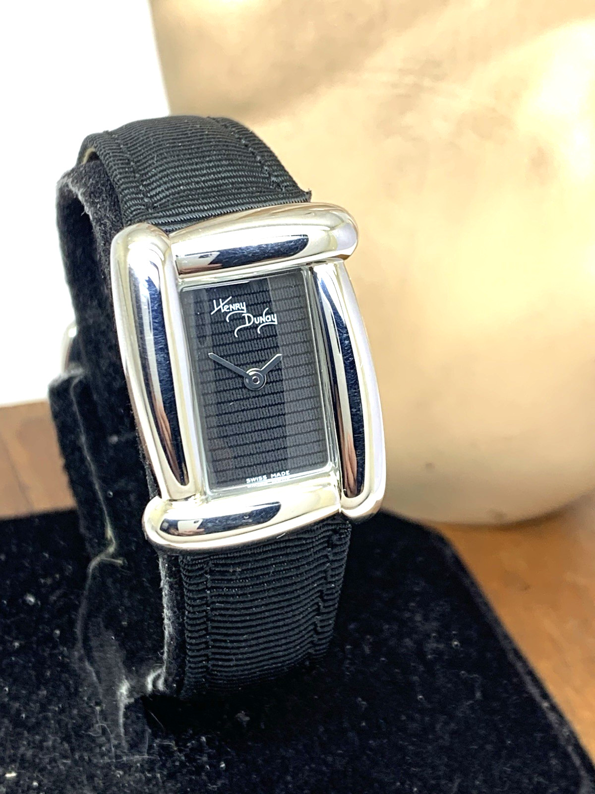 Henry Dunay Sabi Women’s Watch Swiss Quartz Tank Black Dial Leather Nylon Strap