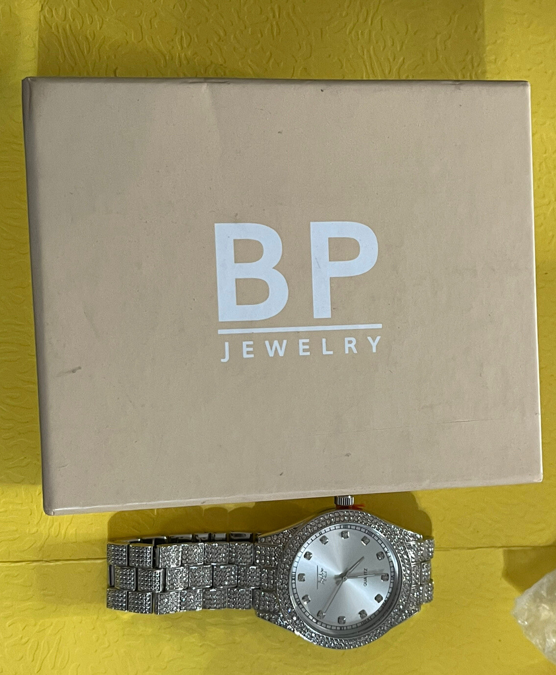 BP Jewelry Watch Bling Simulate Diamond Metal Silver Classic Luxury Cubic Stone