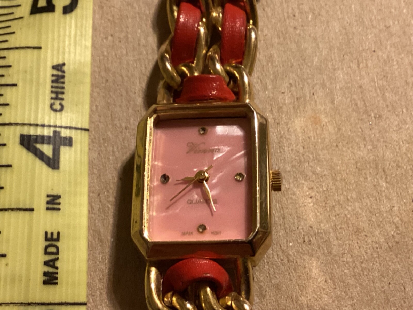 Ladies Vienna Quartz Watch – Pink Face & Red Strap Band-Needs Crystal – New Batt