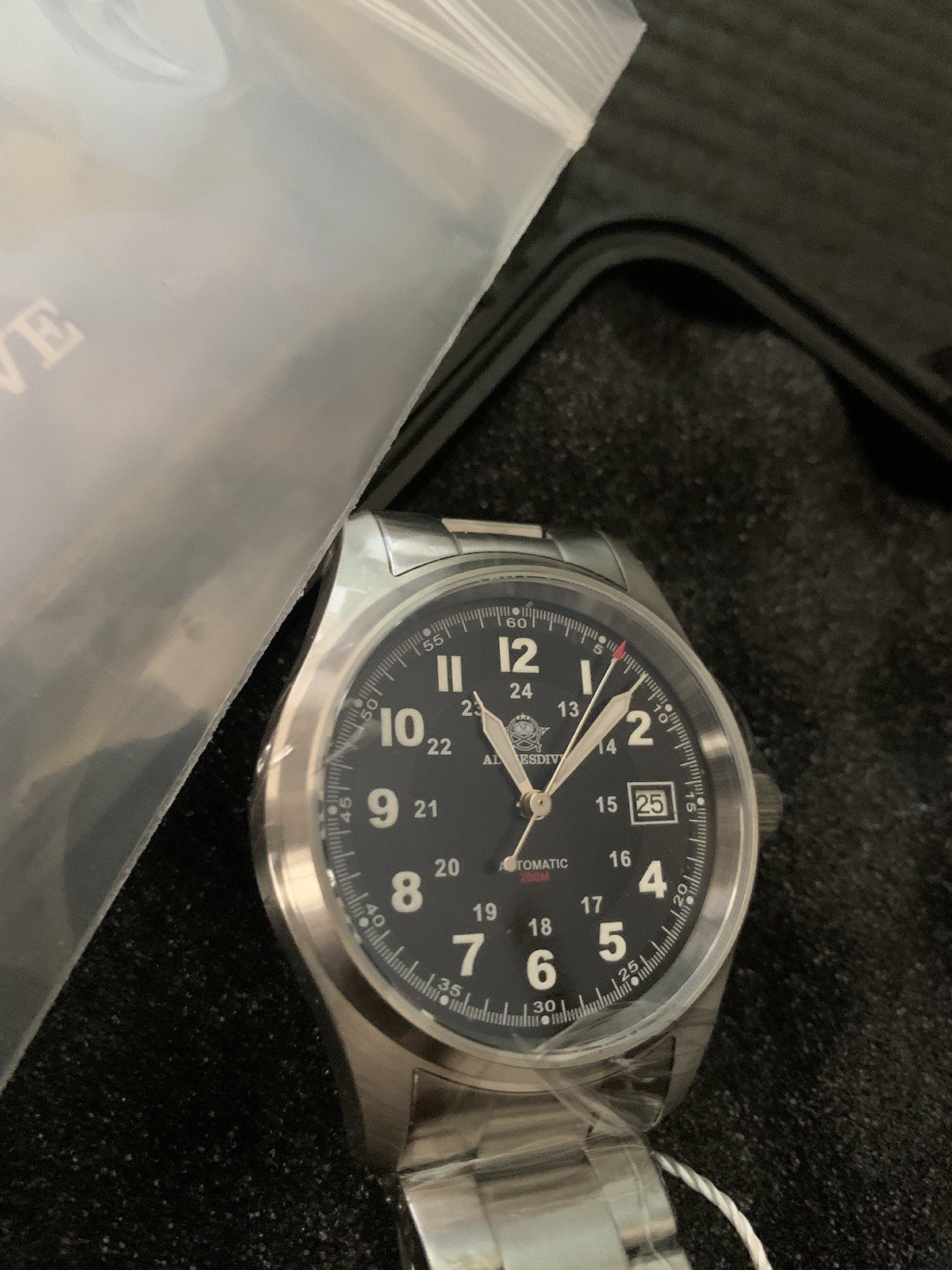 New ADDIESDIVE Field Watch Automatic Seiko Nh35 Black 39MM Sapphire BGW9 Lume