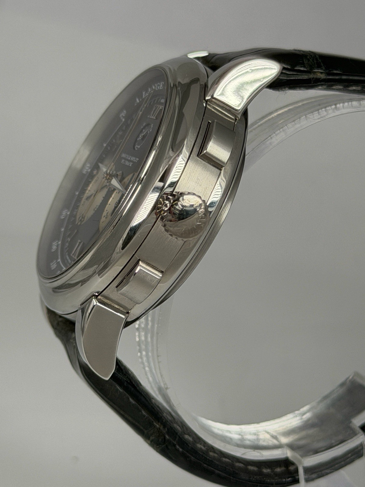 A Lange Sohn 404.035 Double Split Platinum Watch Only Green Strap