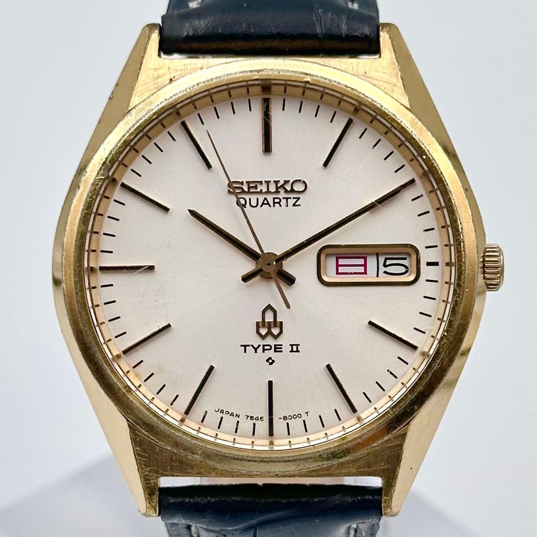 SEIKO Type II 7546-8000 Day Date Quartz Wristwatch Working Vintage