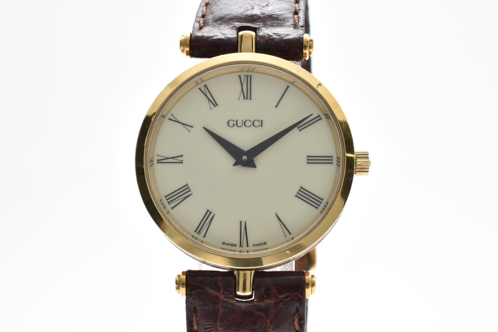 Gucci 2000M Quartz Men’s Watch Sherry Line Ivory Dial Gold Plated Leather #109