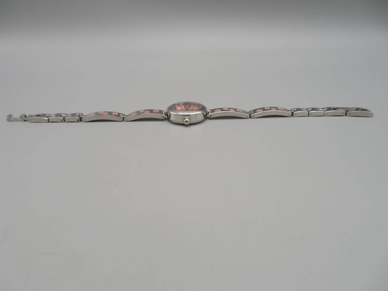 Ladies Lafayette Silver Tone Adjustable Bracelet Watch Pink Flowers New Battery