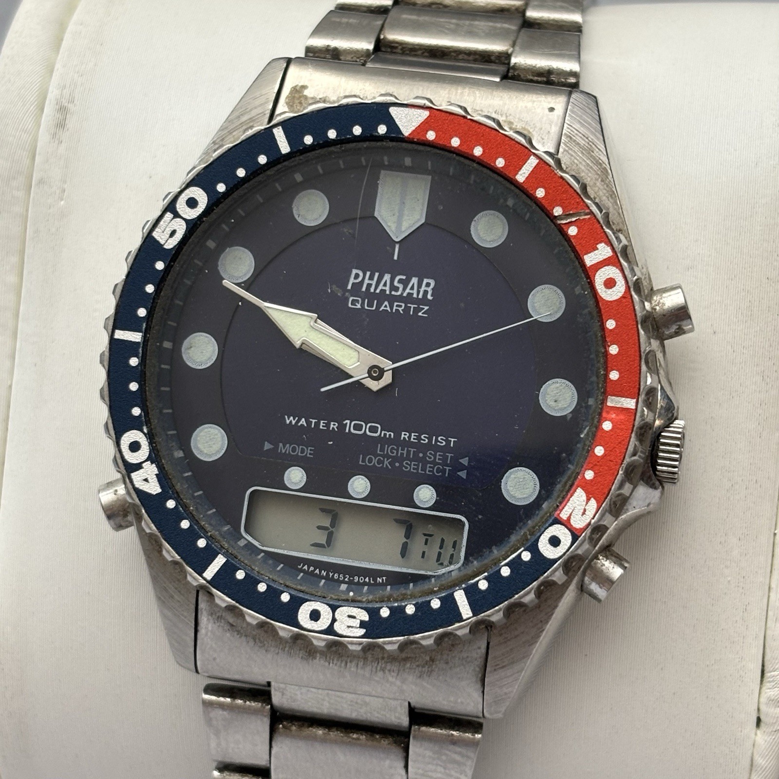 Broken Vintage Phasar by Seiko Y652-903A Pepsi Ani Digi Chrono 39mm – For Parts