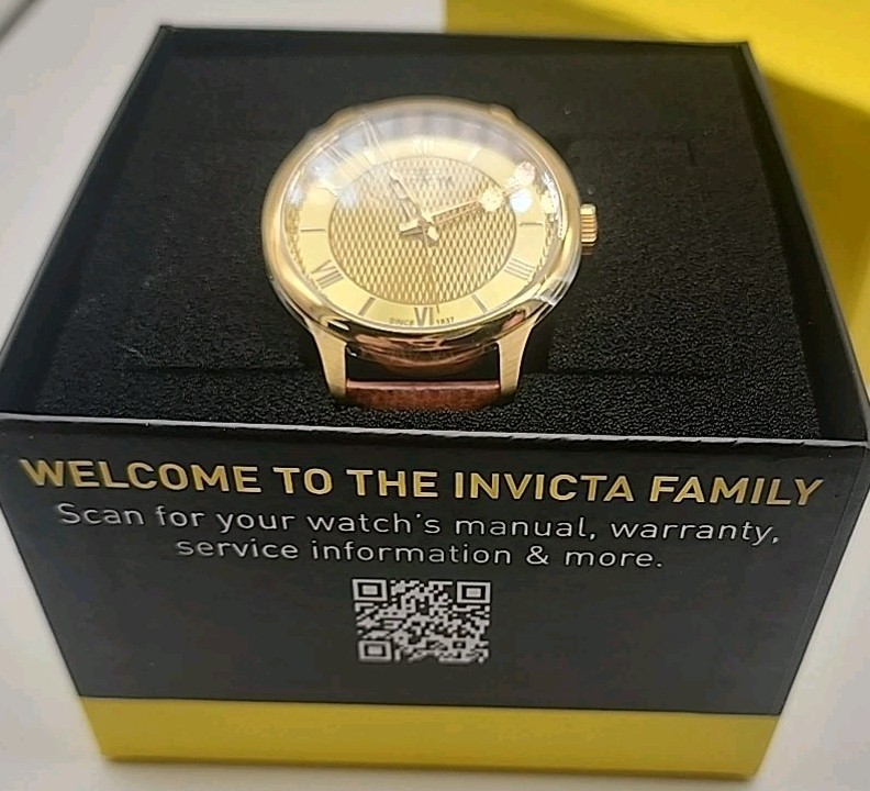 Invicta Celestial 43mm Model Number 50468 Gold Dial Real Leather Band NIB Steel