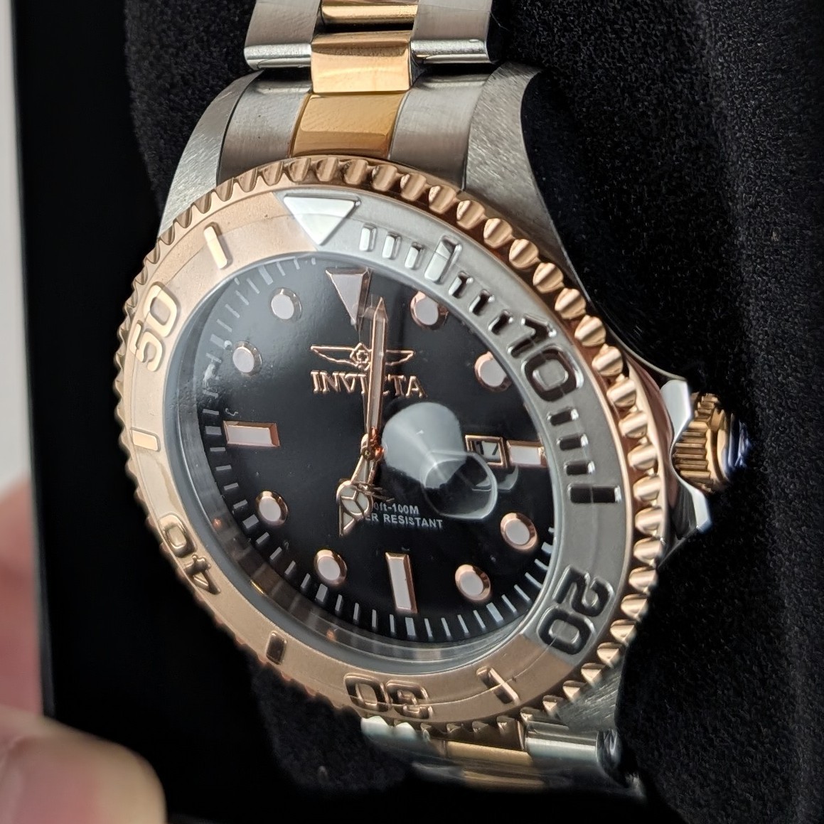 Invicta GRAND DIVER Men’s 47mm Watch Silver Tone Rose Gold Black Dial 24625 NEW
