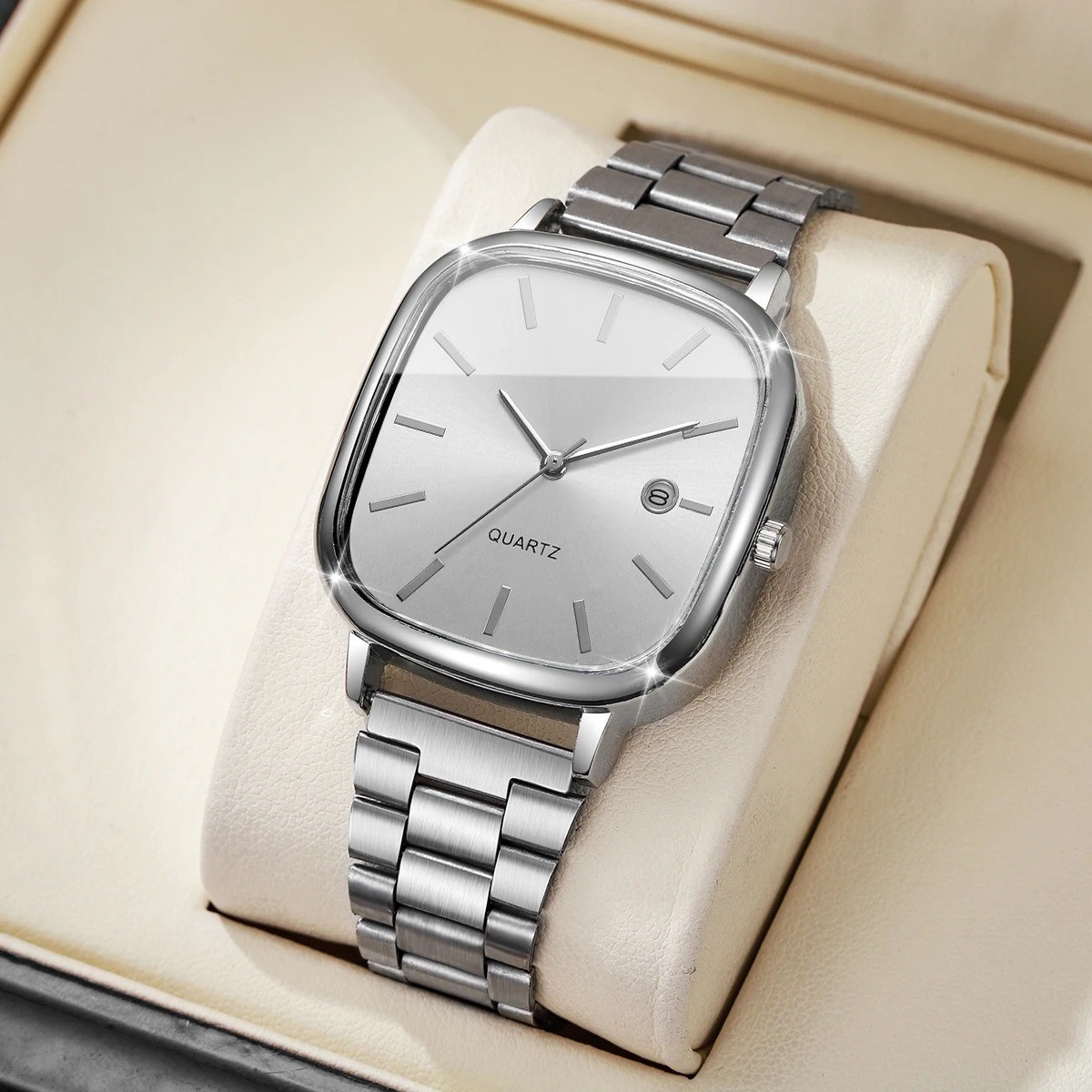 Fashion Square Unisex Business Watches Analog Calendar Quartz Watch